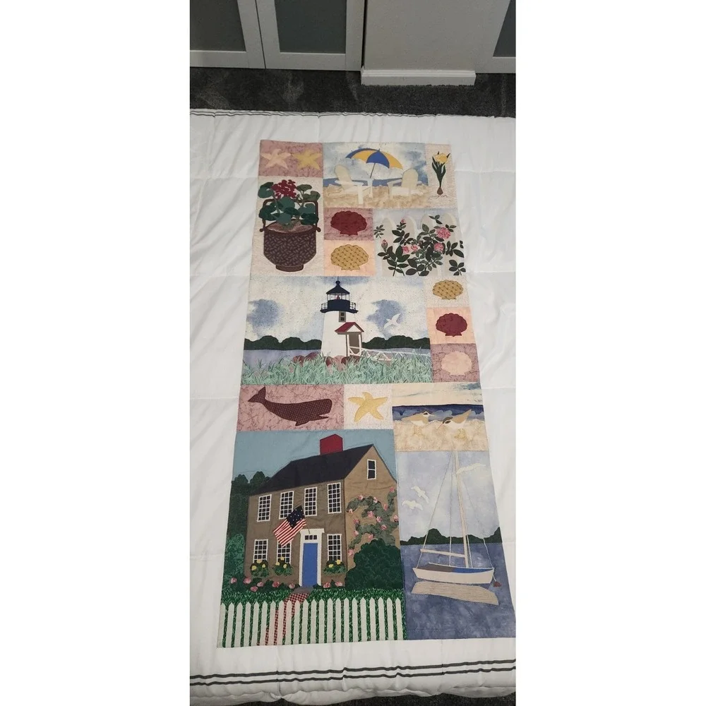 Signed Donna‎ Albert 1994 Nantucket Quilt Wall Hanging 21x45 w/ COA Coastal